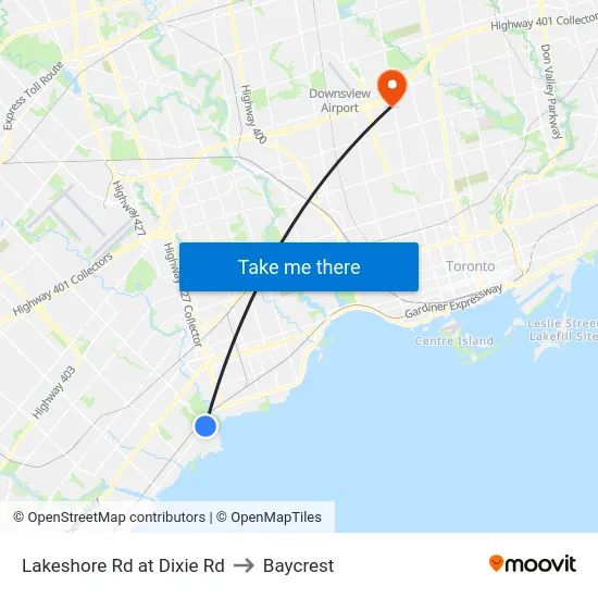 Lakeshore Rd at Dixie Rd to Baycrest map