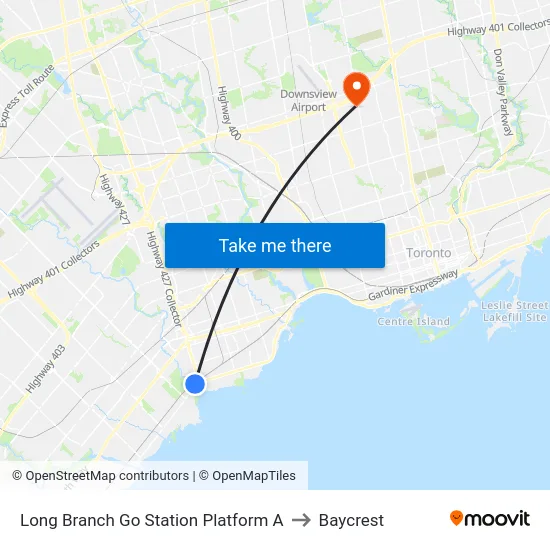 Long Branch Go Station Platform A to Baycrest map