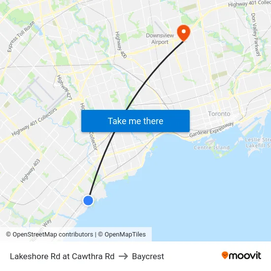 Lakeshore Rd at Cawthra Rd to Baycrest map