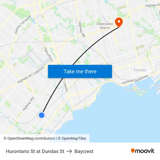 Hurontario St at Dundas St to Baycrest map