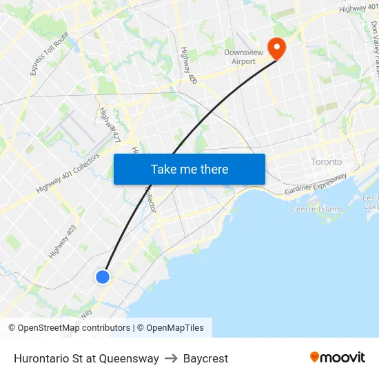 Hurontario St at Queensway to Baycrest map