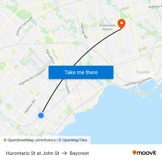 Hurontario St at John St to Baycrest map