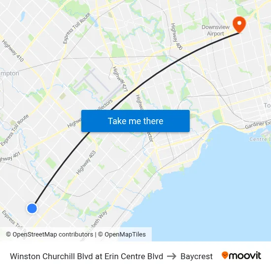 Winston Churchill Blvd at Erin Centre Blvd to Baycrest map