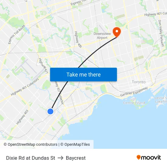 Dixie Rd at Dundas St to Baycrest map