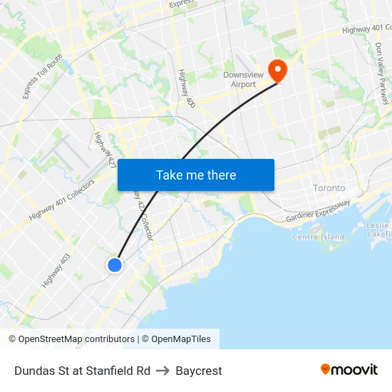 Dundas St at Stanfield Rd to Baycrest map