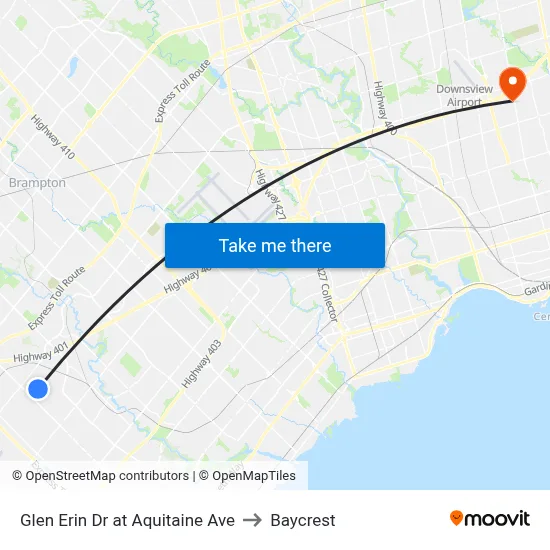 Glen Erin Dr at Aquitaine Ave to Baycrest map