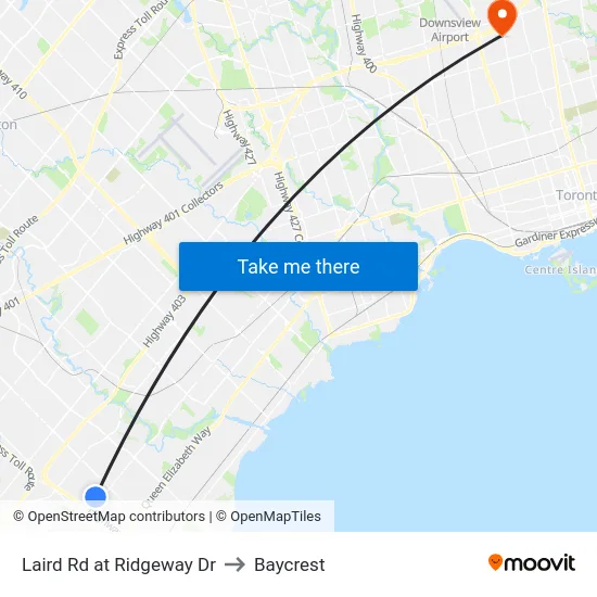 Laird Rd at Ridgeway Dr to Baycrest map