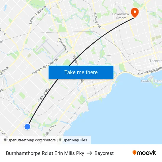 Burnhamthorpe Rd at Erin Mills Pky to Baycrest map