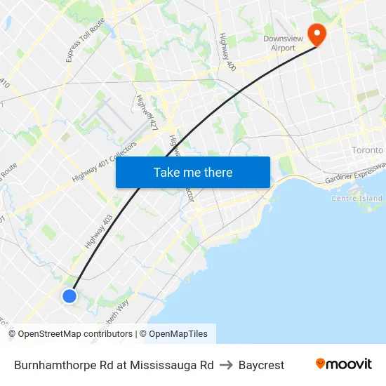 Burnhamthorpe Rd at Mississauga Rd to Baycrest map