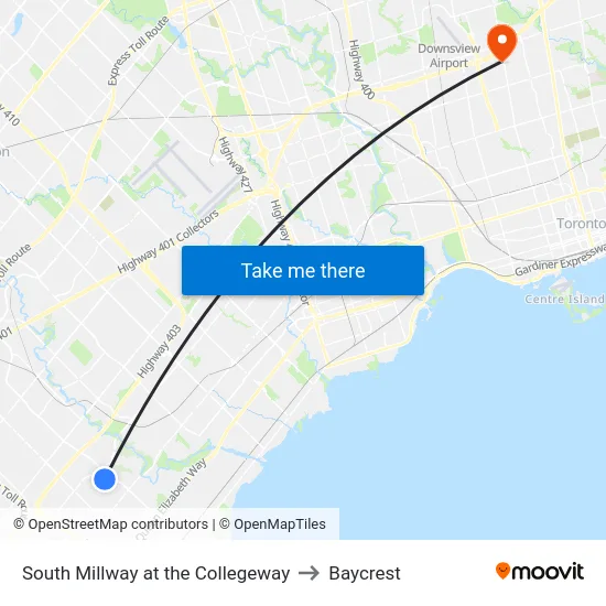 South Millway at the Collegeway to Baycrest map