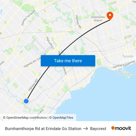 Burnhamthorpe Rd at Erindale Go Station to Baycrest map