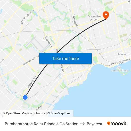 Burnhamthorpe Rd at Erindale Go Station to Baycrest map