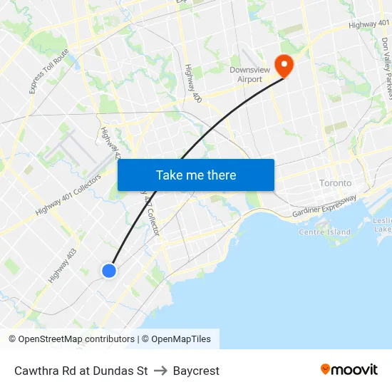 Cawthra Rd at Dundas St to Baycrest map