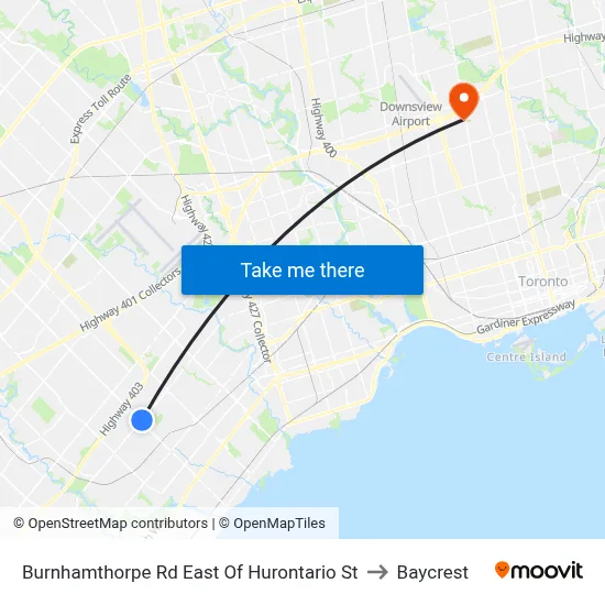Burnhamthorpe Rd East Of Hurontario St to Baycrest map