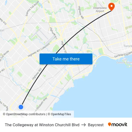 The Collegeway at Winston Churchill Blvd to Baycrest map
