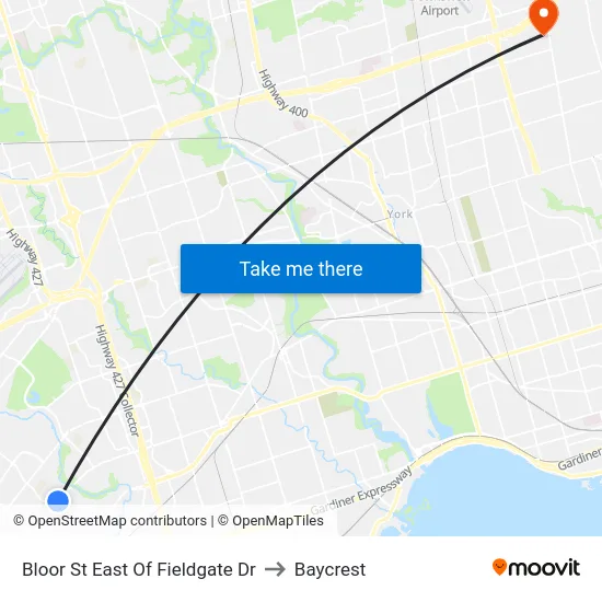 Bloor St East Of Fieldgate Dr to Baycrest map