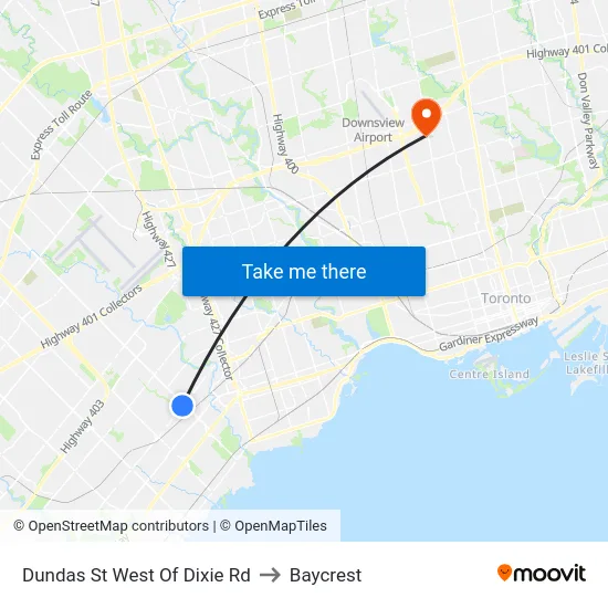 Dundas St West Of Dixie Rd to Baycrest map