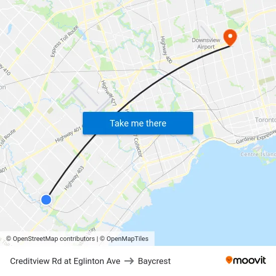 Creditview Rd at Eglinton Ave to Baycrest map