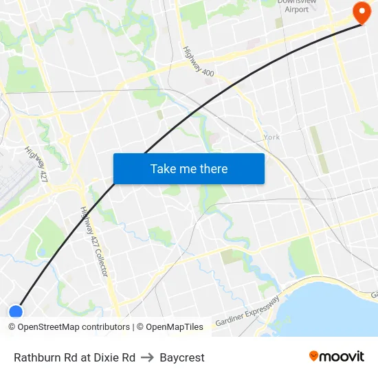 Rathburn Rd at Dixie Rd to Baycrest map