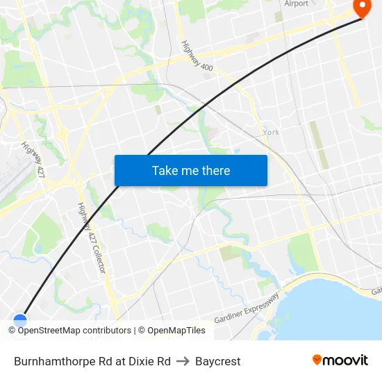 Burnhamthorpe Rd at Dixie Rd to Baycrest map