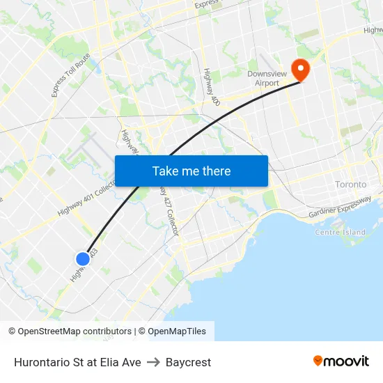Hurontario St at Elia Ave to Baycrest map