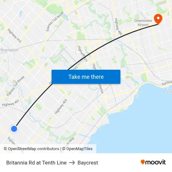 Britannia Rd at Tenth Line to Baycrest map