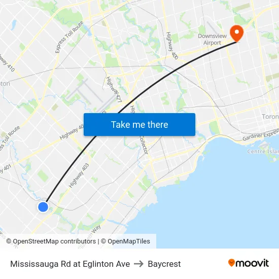 Mississauga Rd at Eglinton Ave to Baycrest map