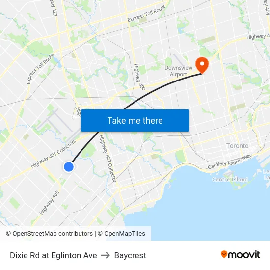 Dixie Rd at Eglinton Ave to Baycrest map