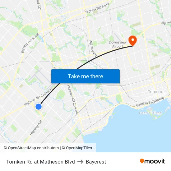 Tomken Rd at Matheson Blvd to Baycrest map