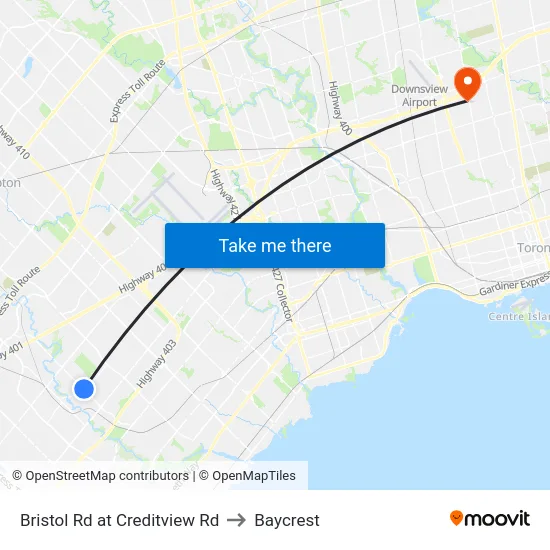 Bristol Rd at Creditview Rd to Baycrest map