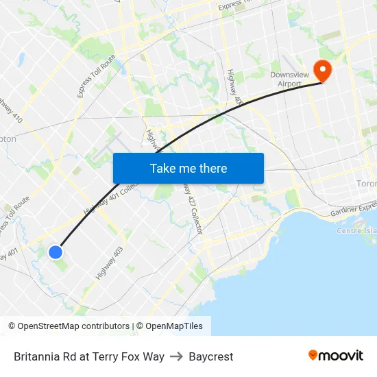 Britannia Rd at Terry Fox Way to Baycrest map