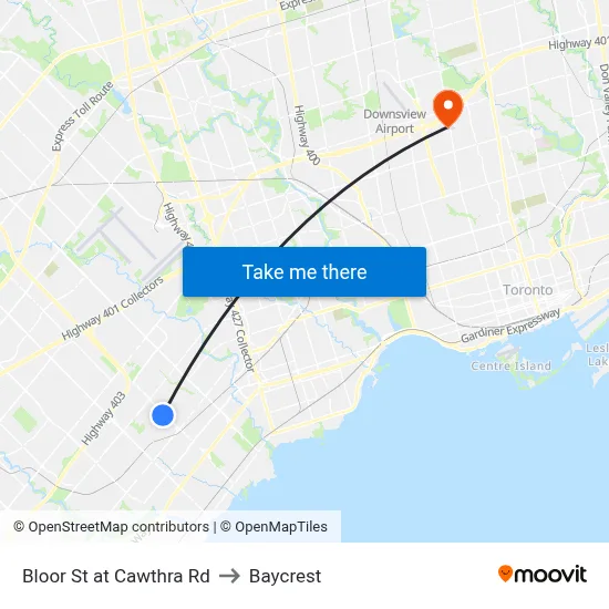 Bloor St at Cawthra Rd to Baycrest map