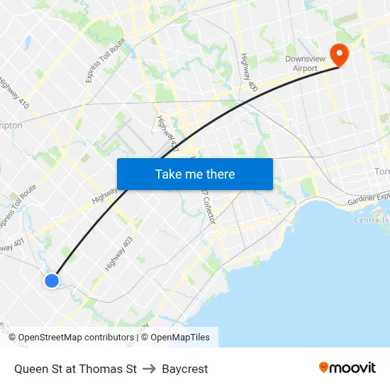 Queen St at Thomas St to Baycrest map
