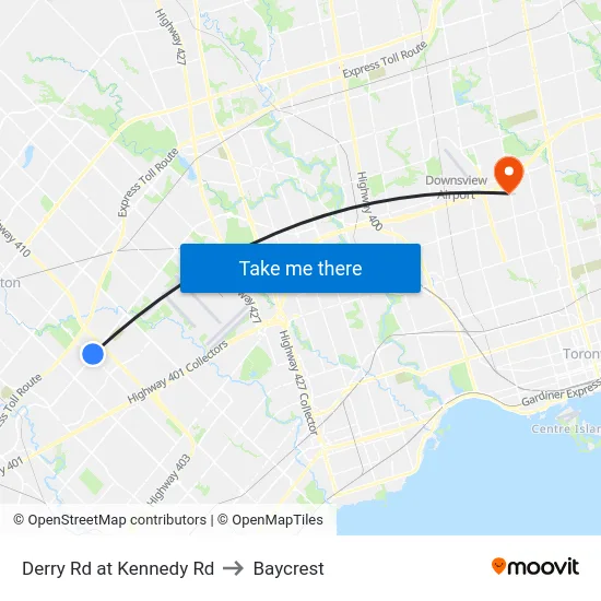 Derry Rd at Kennedy Rd to Baycrest map