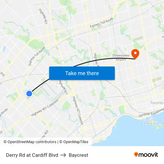 Derry Rd at Cardiff Blvd to Baycrest map