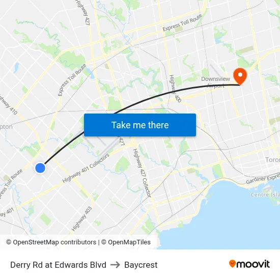 Derry Rd at Edwards Blvd to Baycrest map
