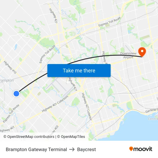 Brampton Gateway Terminal to Baycrest map
