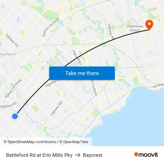 Battleford Rd at Erin Mills Pky to Baycrest map