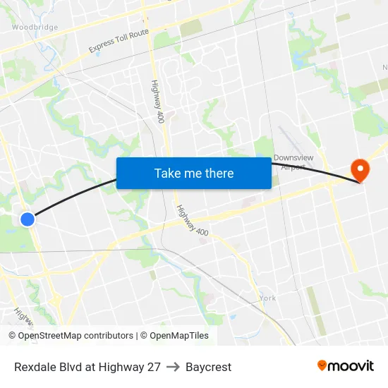 Rexdale Blvd at Highway 27 to Baycrest map
