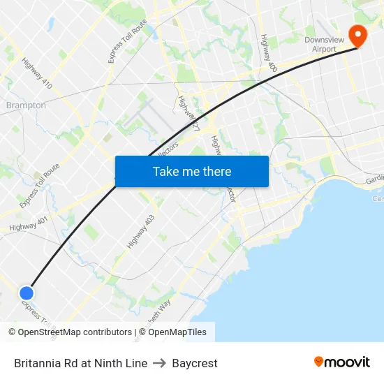 Britannia Rd at Ninth Line to Baycrest map