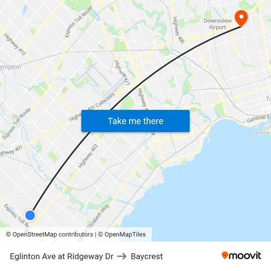 Eglinton Ave at Ridgeway Dr to Baycrest map