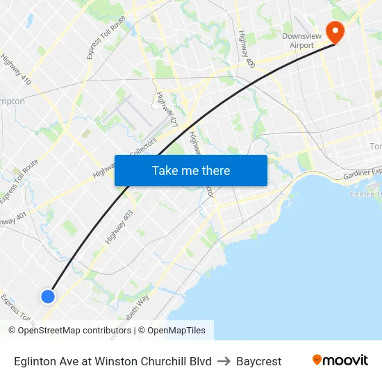 Eglinton Ave at Winston Churchill Blvd to Baycrest map