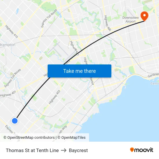 Thomas St at Tenth Line to Baycrest map