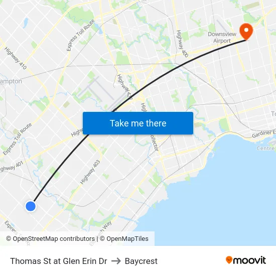 Thomas St at Glen Erin Dr to Baycrest map