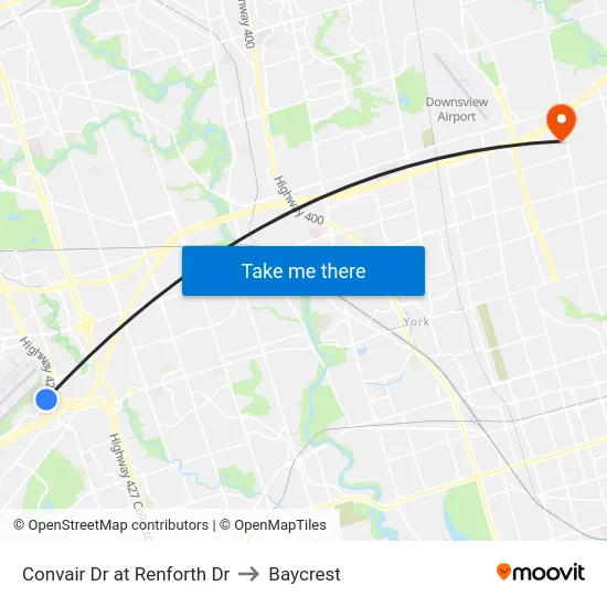 Convair Dr at Renforth Dr to Baycrest map