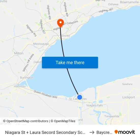 Niagara St + Laura Secord Secondary School to Baycrest map