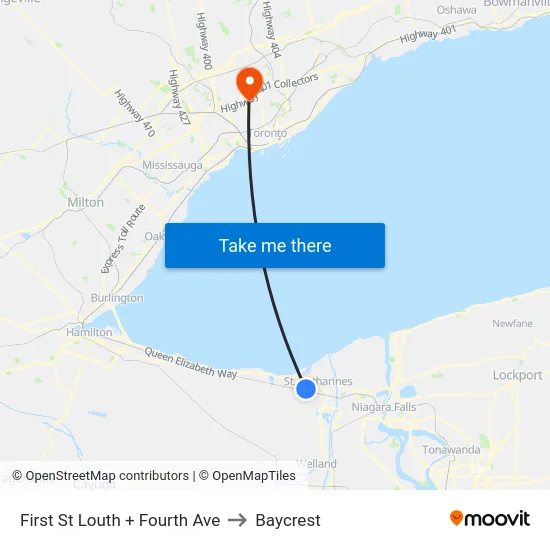 First St Louth + Fourth Ave to Baycrest map