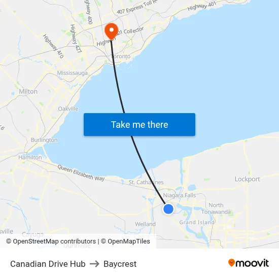 Canadian Drive Hub to Baycrest map