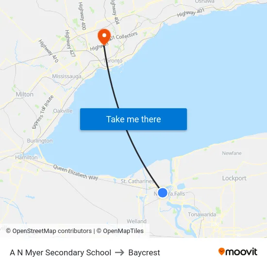 A N Myer Secondary School to Baycrest map