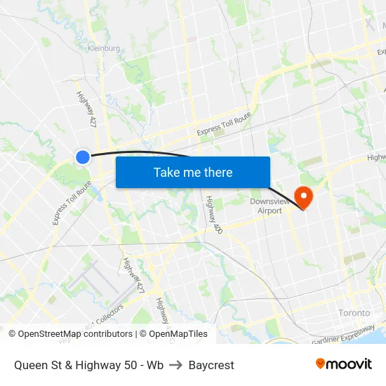 Queen St & Highway 50 - Wb to Baycrest map